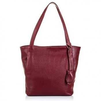 FIRENZE ARTEGIANI.Bolso Shopping Bag de Mujer Piel auténtica.Bolso Cuero Genuino,Piel acabdo Dollaro.Asa Larga Hombro. Made IN Italy. Vera Pelle Italiana. 37x30x13 cm. Color: Granate