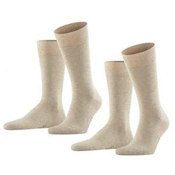 FALKE Happy Men's Short Socks 2-Pack - Cotton, Size 43-46, Sand Melange