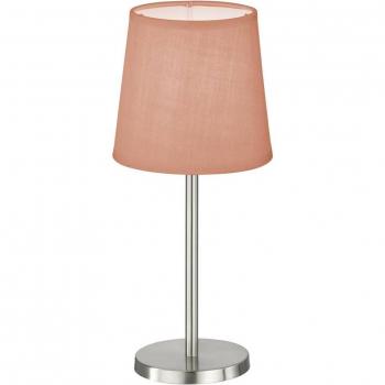 Lámpara de mesa Eve con pantalla de lino rosa y base de metal níquel E14, 1 foco