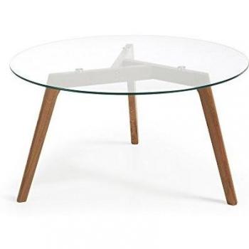 Kave Home - Mesa de Centro Kirb de Cristal y Patas de Madera