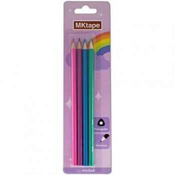 MKtape Pack de 4 Lápices Triangulares Acuarelables - Mina de 3,0mm - Alta Resistencia a la Rotura - Colores Pastel Surtidos