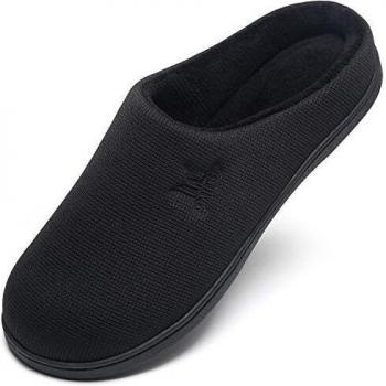 MAIITRIP Zapatillas de Estar por Casa Hombre Espuma de Memoria Pantuflas para Hombre Invierno Cálido Interior Exterior Antideslizante Zapatos Suela de Goma Slippers Todo Negro Tamaño 44 45