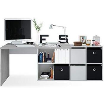 Escritorio Multiposición Reversible, Mesa Estudio, Mesa PC, Modelo Adapta XL, Acabado en Blanco Artik y Gris Cemento