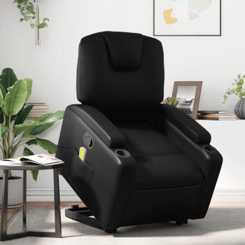 Sillón de masaje reclinable de cuero artificial negro con funciones de masaje y reposapiés ajustable