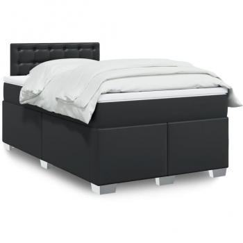 Cama box spring con colchón negro 120x200 cm en cuero sintético