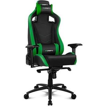 Drift DR500G - Silla Gaming Profesional, polipiel, reposabrazos ajustable 4D, piston clase 4, sistema balanceo, altura regulable, respaldo reclinable, cojines lumbar y cervical, color negro/verde