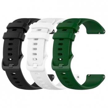 Pack de 3 Correas de Silicona para Reloj 18mm con Liberación Rápida, Compatible con Smartwatches, Negro/Blanco/Verde Militar