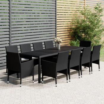 Juego de comedor de jardín 11 piezas ratán sintético negro