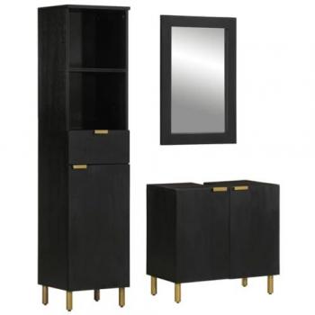 Juego de muebles de baño 3 piezas madera contrachapada negro