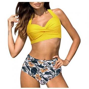 Traje de Baño para Mujer Conjunto de Bikini Push Up con Estampado de Hojas 2021 Bikinis Top Tanga Sexy Bañador Vintage con Cuello Halter Ropa de Playa Verano Dos Piezas Bañadores Talla Grande