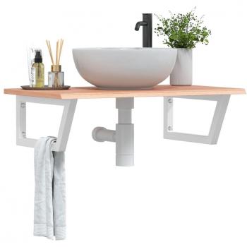 Estante de lavabo de pared de acero y madera maciza de roble