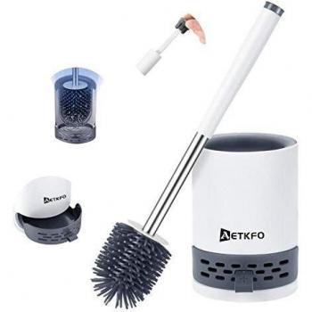 AETKFO Escobillas de Baño, Escobilla WC Cepillo y Soporte para Inodoro de Silicona Juego de Portaescobillas con Pinzas Cepillo de Limpieza de Baño Kit de Escobillero con Gancho Adhesivo