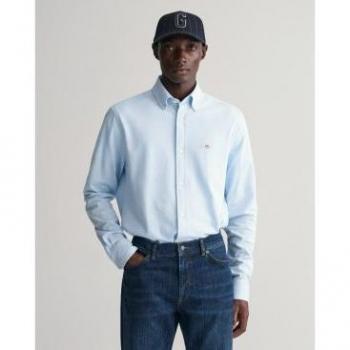 Camisa de hombre Regular Fit Piqué azul Gant