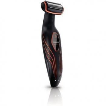 Philips BodyGroom BG2026/15 - Afeitadora corporal inalámbrica, uso en seco y húmedo, con 3 peines guía y base de carga, negro y naranja