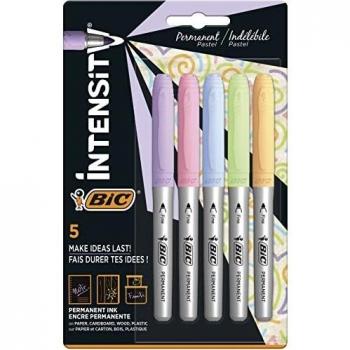BIC Intensity Advanced Marcadores Permanentes Punta Media - Colores Pastel, Blíster de 5 Unidades