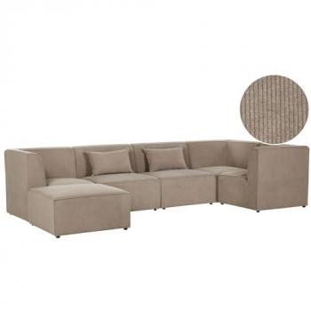Sofá Esquinero Modular de 5 Plazas en Pana Taupe con Otomana Lado Izquierdo Lemvig