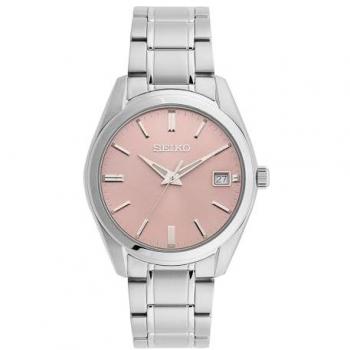 Seiko Men's Pink Dial Quartz Watch with Stainless Steel Strap, Water Resistant 10 Bar - Model SUR523P1