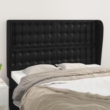 Cabecero de orejas negro en cuero sintético 147x23x118/128 cm