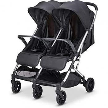 Babify Twin Air Silla de Paseo Gemelar, ligera y compacta - Homologada hasta 22 kg por asiento - Color Negro