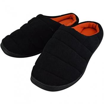 Men's Large Soft Quilted Black Mule Slippers with Open Back