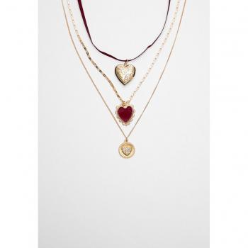 Gold Heart and Cord Necklace Set of 3