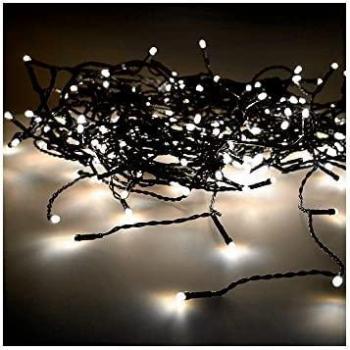 Cortina Luminosa Easy-Connect 2x2m, 10 Tiras, 200 LEDs Blanco Cálido, Interior/Exterior, Cable Verde, 30V, Conexiones Múltiples (Hasta