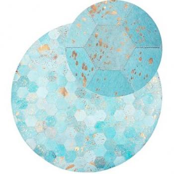 Alfombra de Cuero Turquesa 140 cm Moderna Patchwork Patrón Nido de Abeja Redonda Tejida a Mano