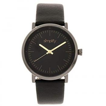 Simplify Unisex 6200 Black Stainless Steel Leather-Strap Quartz Watch