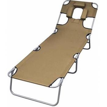 Foldable Sun Lounger with Head Cushion and Adjustable Backrest - Taupe