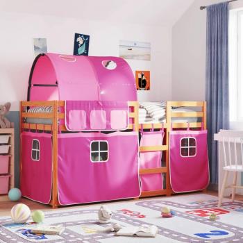Litera sin colchón Rosa 90x190 cm Madera de pino con cortinas