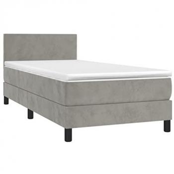 Cama box spring con colchón terciopelo gris claro 90x190 cm