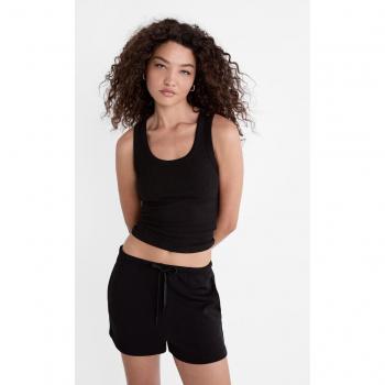 Soft-Touch Black Drawstring Shorts - Size S