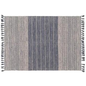 Alfombra de salón azul y blanca en poliéster y algodón de 160 x 230 cm