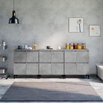 Aparadores de Madera Contrachapada 3 uds 60x35x70 cm en color gris hormigón, Mueble de Almacenaje para Salón, Buffet, Armario Auxiliar y Armario de Almacenamiento