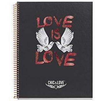 Miquelrius Cuaderno Espiral A4 120 hojas Cuadrícula Interior 4 colores, Chic & Love Negro Love