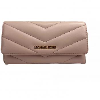 Jet Set Travel Large Quilted Leather Trifold Wallet Powder Blush