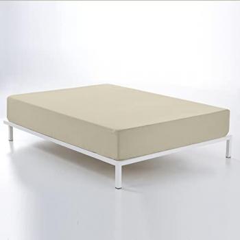 Sábana Bajera Ajustable de Algodón Beige 150 cm - Para Colchones de 30 cm de Alto - 144 Hilos