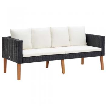 vidaXL 2-Seater Garden Sofa with Black Synthetic Rattan Cushions