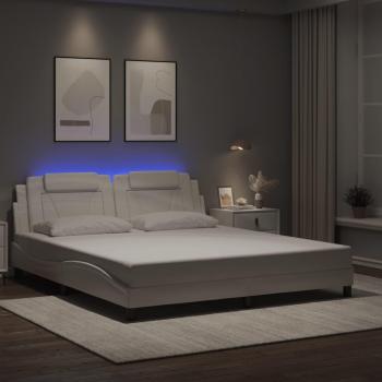 Estructura de cama con luces LED de cuero sintético blanco 180x200 cm Vidaxl