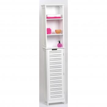 Tendance Mueble Alto Miami con Estructura Color Blanco + 1 Puerta + 3 estantes MDF, Madera, White, 35x26x173 cm