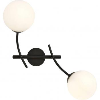 Aplique de metal y cristal negro Euluna Hunter, 2 luces, altura 38 cm, longitud 35 cm, difusor opalino