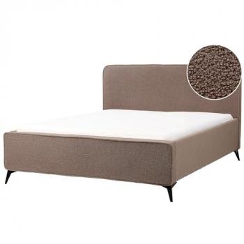 Cama moderna de bouclé marrón con cabecero tipo ala y patas de metal negras 160 x 200 cm Valognes