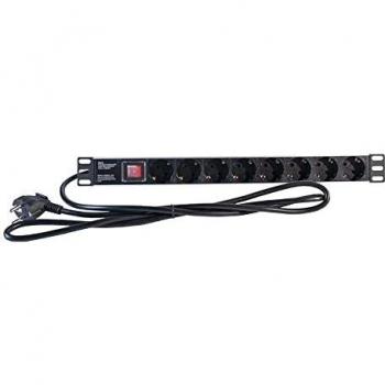Bigbuy S0229460 Regleta 19 8 Tomas, Schuko con On/Off Switch 2Lan Reg 8 Schint, 250V, 3500W, 2M