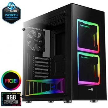 Aerocool TOR - Caja de ordenador, ATX, cristal templado, 2 ventiladores RGB 14cm, negro