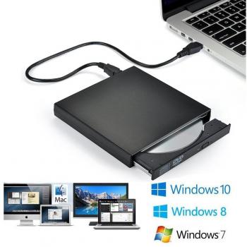 Blingco Unidad de CD Externa USB2.0, USB Slim Portable CD-RW DVD-R Combo Burner Player Para Computadora Portátil, Mac, PC y Computadora de Escritorio para Windows 2000 / XP / Vista / Windows 7 Black
