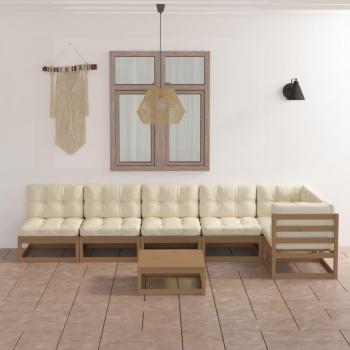 Juego de muebles de jardín 7 piezas con cojines en madera de pino maciza color marrón