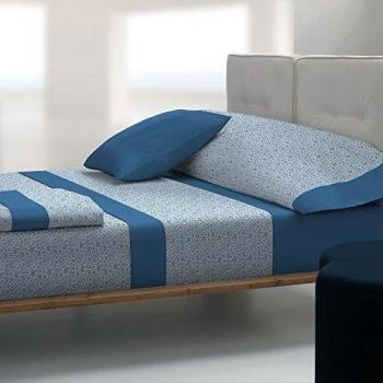 Tolrà T2614 - Juego de sábanas, 3 piezas, 50% algodón y 50% poliéster, para cama de 150/160 cm, color azul