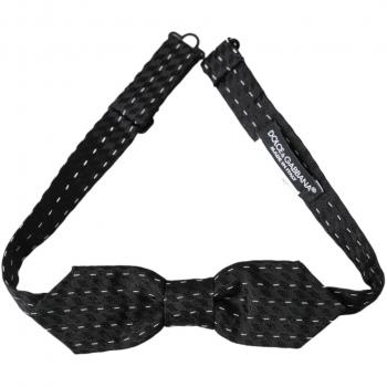 Dolce & Gabbana Black White Stitched Silk Men Neck Bow Tie