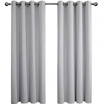 Amazon Brand - Umi Cortinas Salon Opacas Dormitorio Moderno con Ollaos 2 Piezas 107x160cm Blanco Grisáceo