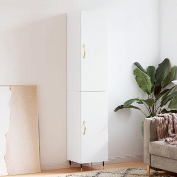 Aparador alto de madera contrachapada blanco 34,5x34x180 cm con 1 puerta, mueble de almacenaje para salón, buffet y armario auxiliar